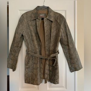 Brandon Thomas 💯% Leather Jacket Gray Snake-Like Effect Button-Down Tie Belt L